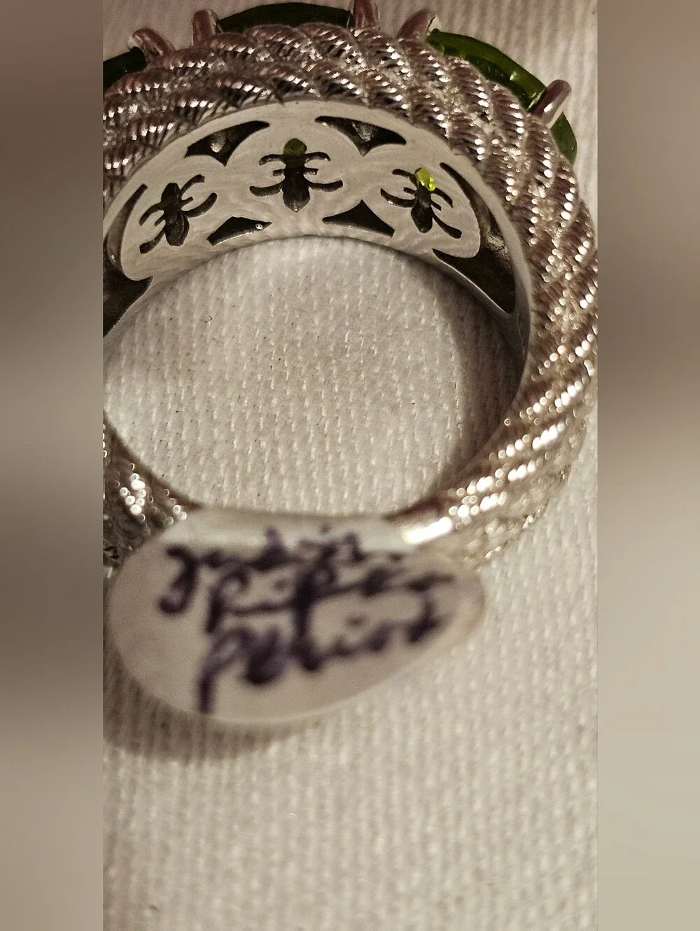 Judith Ripka Sterling Silver 925 Rope Ring Sz 6 w/ Natural Peridot Stones 14.71g